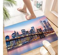 HKPOEQ Tapis Microfibre Extra Doux,Tapis Salle de Bain Antidérapant et Lavable en Machine,Tapis de Douche Absorbant l'eau,Le Pont de Brooklyn et la Silhouette de Lower Manhattan sous Un Couch,40x60cm