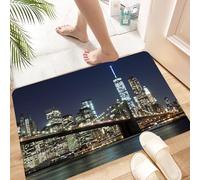 HKPOEQ Tapis Microfibre Extra Doux,Tapis Salle de Bain Antidérapant et Lavable en Machine,Tapis de Douche Absorbant l'eau,Pont de Brooklyn à New York avec la Silhouette de Manhattan au crépus,40x60cm