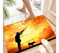 HKPOEQ Tapis Microfibre Extra Doux,Tapis Salle de Bain Antidérapant et Lavable en Machine,Tapis de Douche Absorbant l'eau,Décoration de Chasse, Chasseur majestueux au Coucher du Soleil avec f,60x90cm