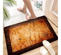 HKPOEQ Tapis Microfibre Extra Doux,Tapis Salle de Bain Antidérapant et Lavable en Machine,Tapis de Douche Absorbant l'eau,Une Ancienne Carte d'exploration sur Fond de Grain de Bois,40x60cm