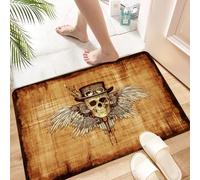 HKPOEQ Tapis Salle de Bain Antiderapant,Extra Doux,Lavable en Machine,Absorbant l'eau de Bain,Tapis de Chambre,Crâne, Haut-de-Forme, Lunettes et Ailes éléments Steampunk et crâne d'ailes e,60x100 cm