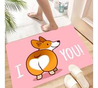 HKPOEQ Tapis Salle de Bain Antiderapant,Extra Doux,Lavable en Machine,Absorbant l'eau de Bain,Tapis de Chambre,Dessin animé, Un Corgi Mignon avec Un Look Unique en Forme de cœur Qui transm,60x100 cm