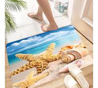 HKPOEQ Tapis Salle de Bain Antiderapant,Extra Doux,Lavable en Machine,Absorbant l'eau de Bain,Tapis de Chambre,Paysage de Plage Calme, étoiles de mer et Coquillages, Photographie de paysag,60x100 cm