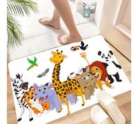 HKPOEQ Tapis Salle de Bain Antiderapant,Extra Doux,Lavable en Machine,Absorbant l'eau de Bain,Tapis de Chambre,Dessin animé, Une série de rassemblements d'animaux Sauvages colorés, girafes,60x100 cm