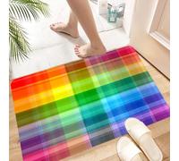 HKPOEQ Tapis Salle de Bain Antiderapant,Extra Doux,Lavable en Machine,Absorbant l'eau de Bain,Tapis de Chambre,Fond Multicolore sans Couture à Motif à Carreaux,60x100 cm