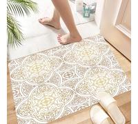 HKPOEQ Tapis Salle de Bain Antiderapant,Extra Doux,Lavable en Machine,Absorbant l'eau de Bain,Tapis de Chambre,Mandala doré, Motifs de Mandala Victorien enveloppés dans des Carreaux Orient,60x100 cm