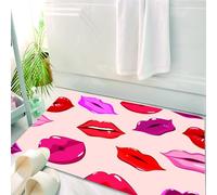 HKPOEQ Tapis Salle de Bain Antidérapant,Moelleux en Microfibre,Absorbant l'eau,Lavable en Machine,pour Douche,Baiser, Couleurs vibrantes Lèvres Sexy Glamour Mode Cosmétiques Maquillage Thème,50x80 cm