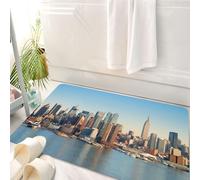 HKPOEQ Tapis Salle de Bain Antidérapant,Moelleux en Microfibre,Absorbant l'eau,Lavable en Machine,pour Douche,Urbain, New York City Skyline sur la rivière Hudson Empire State Building Bateau,50x80 cm