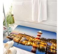 HKPOEQ Tapis Salle de Bain Antidérapant,Moelleux en Microfibre,Absorbant l'eau,Lavable en Machine,pour Douche,États-Unis, Phare de Hilton Head en Caroline du Sud, Reflets de l'eau au crépusc,50x80 cm