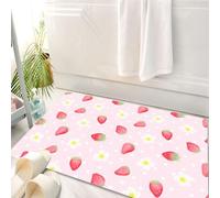 HKPOEQ Tapis Salle de Bain Antidérapant,Moelleux en Microfibre,Absorbant l'eau,Lavable en Machine,pour Douche,avec des Fraises et des Fleurs dessinées à la Main pour,50x80 cm
