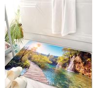 HKPOEQ Tapis Salle de Bain Antidérapant,Moelleux en Microfibre,Absorbant l'eau,Lavable en Machine,pour Douche,Nature, lac idyllique avec la Cascade Qui descend des collines dans Le,50x80 cm