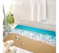 HKPOEQ Tapis Salle de Bain Antidérapant,Moelleux en Microfibre,Absorbant l'eau,Lavable en Machine,pour Douche,Paysage de Plage Calme avec étoiles de mer, Paysage côtier de Vie Marine, Bord d,50x80 cm