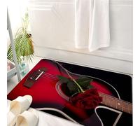 HKPOEQ Tapis Salle de Bain Antidérapant,Moelleux en Microfibre,Absorbant l'eau,Lavable en Machine,pour Douche,Guitare Faite à la Main, Rouge et Noire, par Un Musicien Espagnol, sur Le thème,50x80 cm