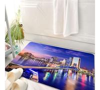 HKPOEQ Tapis Salle de Bain Antidérapant,Moelleux en Microfibre,Absorbant l'eau,Lavable en Machine,pour Douche,États-Unis, Jacksonville, Floride, Horizon Nocturne animé, rivière St. Johns, pi,50x80 cm