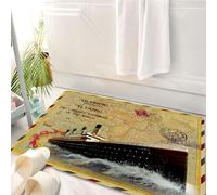 HKPOEQ Tapis Salle de Bain Antidérapant,Moelleux en Microfibre,Absorbant l'eau,Lavable en Machine,pour Douche,Carte rétro du Titanic, Le Plus Grand Navire sur la Carte Antique du Titanic, Ti,50x80 cm