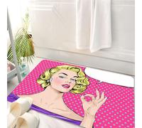 HKPOEQ Tapis Salle de Bain Antidérapant,Moelleux en Microfibre,Absorbant l'eau,Lavable en Machine,pour Douche,Fille Blonde Pop Art. OK de la Main. Bulle de Dialogue Vide. Zone de Texte. Fond,50x80 cm
