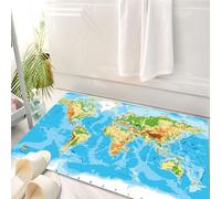 HKPOEQ Tapis Salle de Bain Antidérapant,Moelleux en Microfibre,Absorbant l'eau,Lavable en Machine,pour Douche,Carte topographique du Monde, Carte continentale et océanique, aperçu Global des,50x80 cm