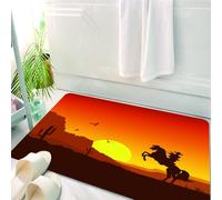 HKPOEQ Tapis Salle de Bain Antidérapant,Moelleux en Microfibre,Absorbant l'eau,Lavable en Machine,pour Douche,Western, désert américain du Far West avec Cow-Boy à Cheval, Coucher de Soleil,50x80 cm