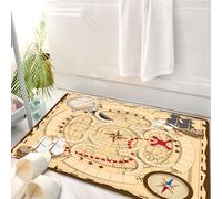HKPOEQ Tapis Salle de Bain Antidérapant,Moelleux en Microfibre,Absorbant l'eau,Lavable en Machine,pour Douche,Diagramme de trésor Vintage, Jeu de société à thème avec éléments Nautiques et p,50x80 cm