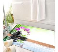 HKPOEQ Tapis Salle de Bain Antidérapant,Moelleux en Microfibre,Absorbant l'eau,Lavable en Machine,pour Douche,avec des Pierres empilées, des orchidées et des Reflets, des Galets Noirs, des o,50x80 cm