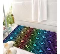 HKPOEQ Tapis Salle de Bain Antidérapant,Moelleux en Microfibre,Absorbant l'eau,Lavable en Machine,pour Douche,Empreinte de Patte en Losange répété sur Fond Noir. Style Chien.,50x80 cm