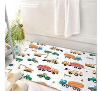 HKPOEQ Tapis Salle de Bain Antidérapant,Moelleux en Microfibre,Absorbant l'eau,Lavable en Machine,pour Douche,Dessin animé, Une série de camions et d'équipements colorés Peints à la Main, au,50x80 cm