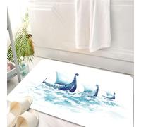 HKPOEQ Tapis Salle de Bain Antidérapant,Moelleux en Microfibre,Absorbant l'eau,Lavable en Machine,pour Douche,Viking, Portrait de drakkars Vikings dans des navires de mer en Bois Brut,50x80 cm