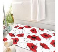 HKPOEQ Tapis Salle de Bain Antidérapant,Moelleux en Microfibre,Absorbant l'eau,Lavable en Machine,pour Douche,Motif répété avec des Coquelicots Rouges Audacieux et des Lignes Noires Complexe,50x80 cm