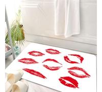 HKPOEQ Tapis Salle de Bain Antidérapant,Moelleux en Microfibre,Absorbant l'eau,Lavable en Machine,pour Douche,Baiser, diverses Marques de Baiser différentes dans Le Rouge à lèvres Rouge Woma,50x80 cm
