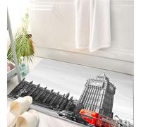 HKPOEQ Tapis Salle de Bain Antidérapant,Moelleux en Microfibre,Absorbant l'eau,Lavable en Machine,pour Douche,Londres, Big Ben Tower Début du Pont de Westminster avec Taxi Noir et Bus Rouge,50x80 cm