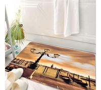 HKPOEQ Tapis Salle de Bain Antidérapant,Moelleux en Microfibre,Absorbant l'eau,Lavable en Machine,pour Douche,Venise, gondoles de la Lagune de Venise amarrées par la Place Saint-Marc sur Les,50x80 cm