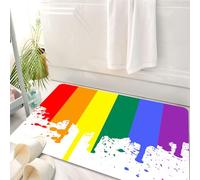HKPOEQ Tapis Salle de Bain Antidérapant,Moelleux en Microfibre,Absorbant l'eau,Lavable en Machine,pour Douche,Arc-en-Ciel, Motif de Drapeau Arc-en-Ciel Soutenez la fierté, Le Style de Vie et,50x80 cm