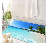 HKPOEQ Tapis Salle de Bain Antidérapant,Moelleux en Microfibre,Absorbant l'eau,Lavable en Machine,pour Douche,Océan, Plage d'ANSE Lazio à Praslin Island Surfing Beach Scenic Vue,50x80 cm