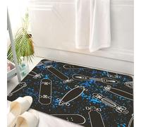 HKPOEQ Tapis Salle de Bain Antidérapant,Moelleux en Microfibre,Absorbant l'eau,Lavable en Machine,pour Douche,Skateboard de Dessin animé à Contour Blanc pour garçon et Fille sur Fond pointil,50x80 cm