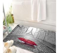 HKPOEQ Tapis Salle de Bain Antidérapant,Moelleux en Microfibre,Absorbant l'eau,Lavable en Machine,pour Douche,Paris Rain Road, Une Rue pavée avec des parapluies Rouges, la Tour Eiffel est à,50x80 cm
