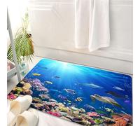 HKPOEQ Tapis Salle de Bain Antidérapant,Moelleux en Microfibre,Absorbant l'eau,Lavable en Machine,pour Douche,Scène sous-Marine avec récif corallien et Poissons tropicaux,50x80 cm