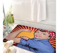 HKPOEQ Tapis Salle de Bain Antidérapant,Moelleux en Microfibre,Absorbant l'eau,Lavable en Machine,pour Douche,Style de Bande dessinée Pop Art rétro, Femme Portant Une Chemise Bleue avec Un f,50x80 cm