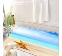HKPOEQ Tapis Salle de Bain Antidérapant,Moelleux en Microfibre,Absorbant l'eau,Lavable en Machine,pour Douche,Scène de Plage Calme avec étoiles de mer et Coquillages, Paysage côtier d'élémen,50x80 cm