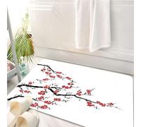 HKPOEQ Tapis Salle de Bain Antidérapant,Moelleux en Microfibre,Absorbant l'eau,Lavable en Machine,pour Douche,Sakura, Une Branche délicate avec des Fleurs Rouges audacieuses et des Branches,50x80 cm