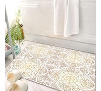 HKPOEQ Tapis Salle de Bain Antidérapant,Moelleux en Microfibre,Absorbant l'eau,Lavable en Machine,pour Douche,Mandala doré, Motifs de Mandala Victorien enveloppés dans des Carreaux orientaux,50x80 cm