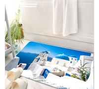 HKPOEQ Tapis Salle de Bain Antidérapant,Moelleux en Microfibre,Absorbant l'eau,Lavable en Machine,pour Douche,Coucher de Soleil Bleu Grèce Vue panoramique Cyclades Maisons Blanches Santorin,50x80 cm