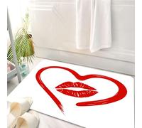 HKPOEQ Tapis Salle de Bain Antidérapant,Moelleux en Microfibre,Absorbant l'eau,Lavable en Machine,pour Douche,Baiser, cœur dessiné au Rouge à lèvres et Empreinte de lèvres féminine R,50x80 cm