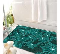 HKPOEQ Tapis Salle de Bain Antidérapant,Moelleux en Microfibre,Absorbant l'eau,Lavable en Machine,pour Douche,sition Florale Turquoise, Bouquet Vintage, Feuillage d'inspiration Baroque, desi,50x80 cm