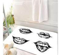 HKPOEQ Tapis Salle de Bain Antidérapant,Moelleux en Microfibre,Absorbant l'eau,Lavable en Machine,pour Douche,Baiser, Dessin d'art Style Monochrome Femme Souriante Sexy lèvres Langue Express,50x80 cm