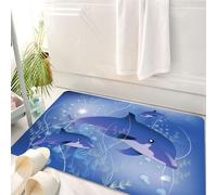 HKPOEQ Tapis Salle de Bain Antidérapant,Moelleux en Microfibre,Absorbant l'eau,Lavable en Machine,pour Douche,Dauphins sous-Marins, Un Groupe de Dauphins nageant joyeusement dans Un Paysage,50x80 cm
