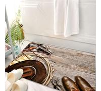 HKPOEQ Tapis Salle de Bain Antidérapant,Moelleux en Microfibre,Absorbant l'eau,Lavable en Machine,pour Douche,Western, American Legend Cowboy Ranching Gear Retro Gun dans Un étui Chapeau Ant,50x80 cm
