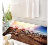 HKPOEQ Tapis Salle de Bain Antidérapant,Moelleux en Microfibre,Absorbant l'eau,Lavable en Machine,pour Douche,Un Coureur à Moto participe au Motocross et se prépare pour Le départ Contre Une,50x80 cm