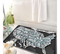 HKPOEQ Tapis Salle de Bain Antidérapant,Moelleux en Microfibre,Absorbant l'eau,Lavable en Machine,pour Douche,Carte des États-Unis, Villes américaines, Style Calligraphie, géographie de la v,50x80 cm