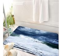 HKPOEQ Tapis Salle de Bain Antidérapant,Moelleux en Microfibre,Absorbant l'eau,Lavable en Machine,pour Douche,Vague, Orage et éclairs sur la Plage. Ciel Nuageux. Ciel pluvieux. Marée puissan,50x80 cm