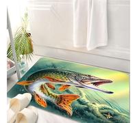 HKPOEQ Tapis Salle de Bain Antidérapant,Moelleux en Microfibre,Absorbant l'eau,Lavable en Machine,pour Douche,Poisson prédateur dans l'eau, montrant des Dents acérées dans Une scène sous-mar,50x80 cm
